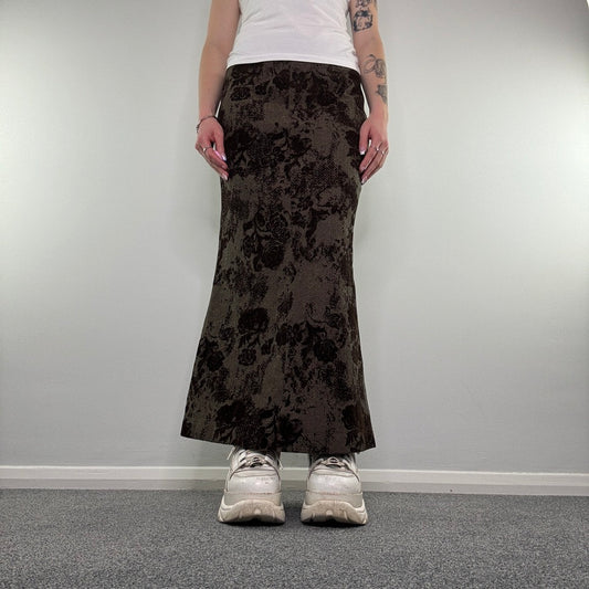 Y2K tweed floral maxi skirt