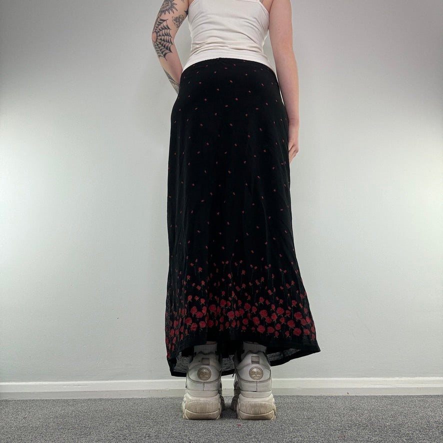 Y2K mesh overlay ditsy floral maxi skirt