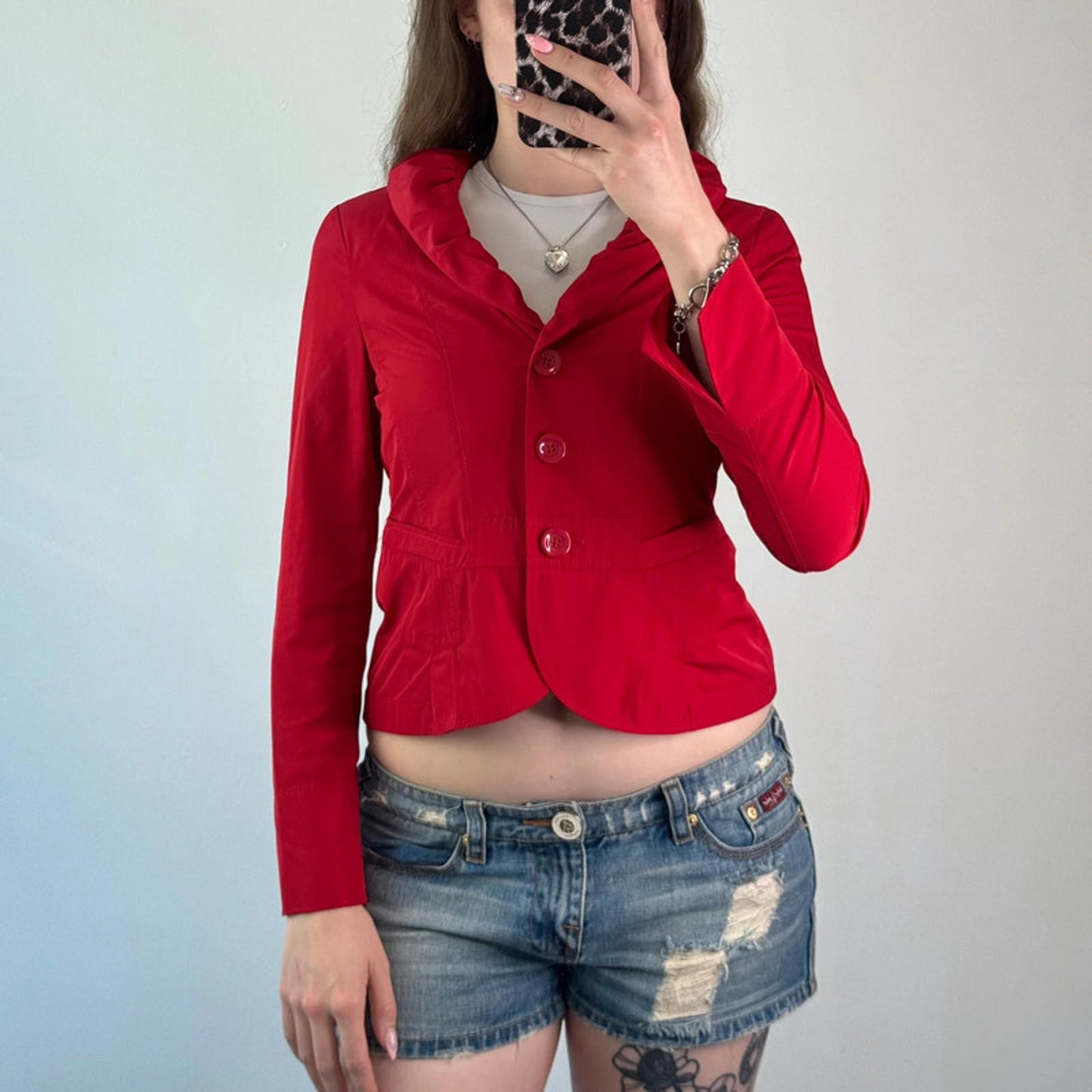 Y2K vintage stretchy fitted puff collar button up blazer jacket tailored cute