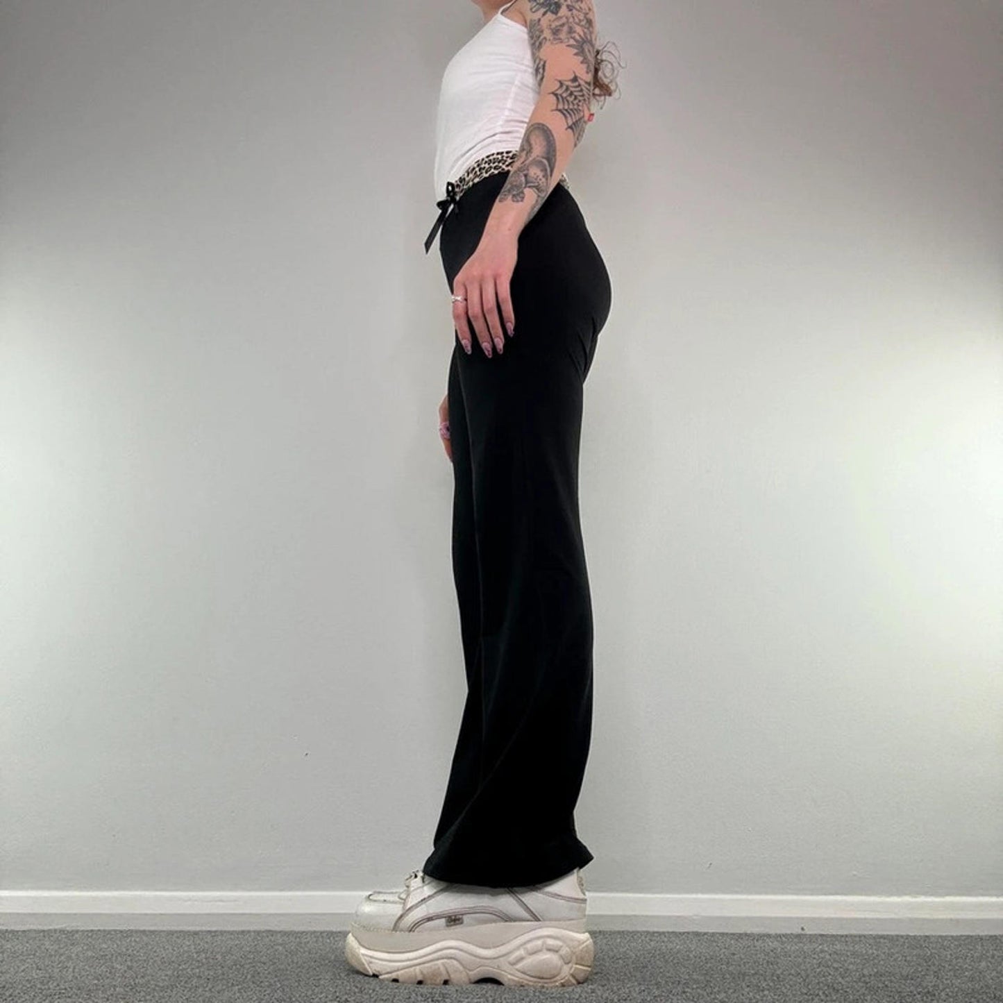 Y2K vintage leopard print waistband bow flare yoga pants leggings wide leg