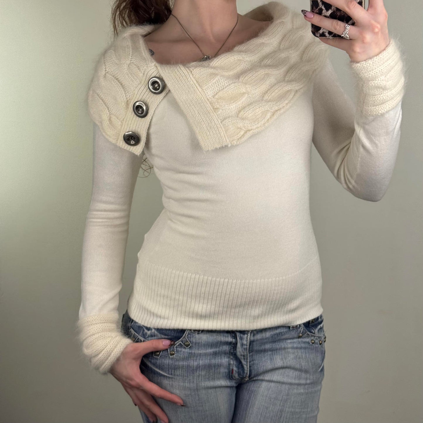 Y2K vintage Jane Norman jumper roll neck knitted cable knit angora wool blend