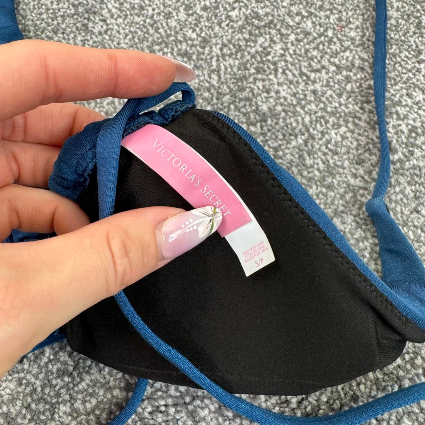 Victoria's Secret 2015 halter neck bikini top blue gold bow adjustable padded