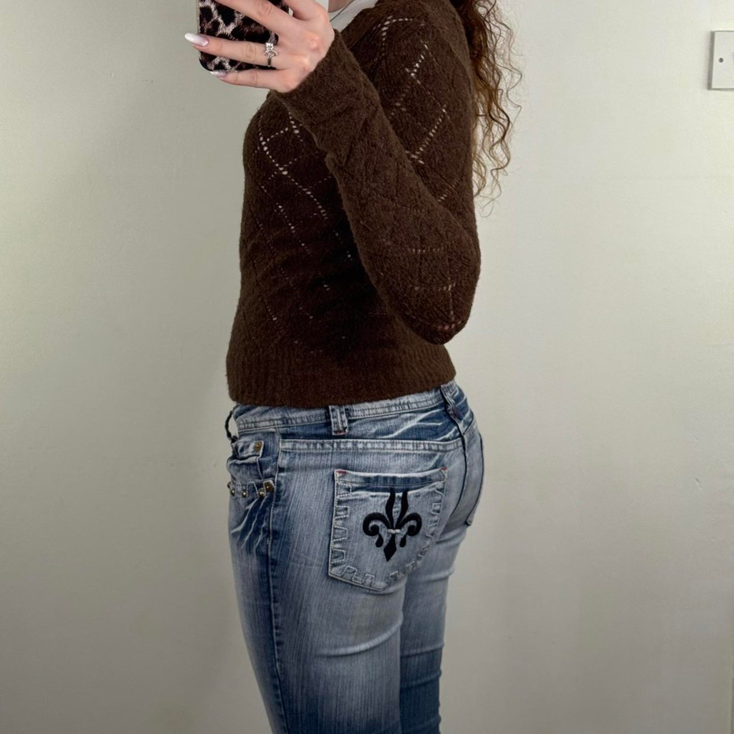 Y2K vintage Per Una knitted jumper lace trim sequin floral round neck sheer