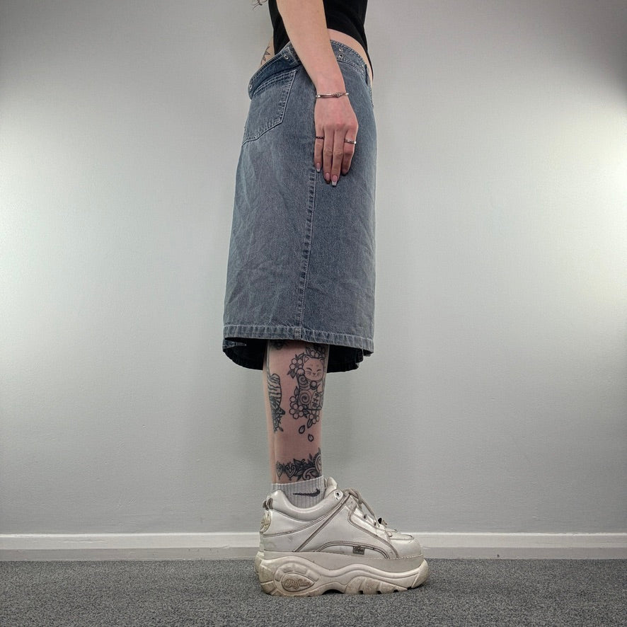 Y2K grommet denim midi skirt