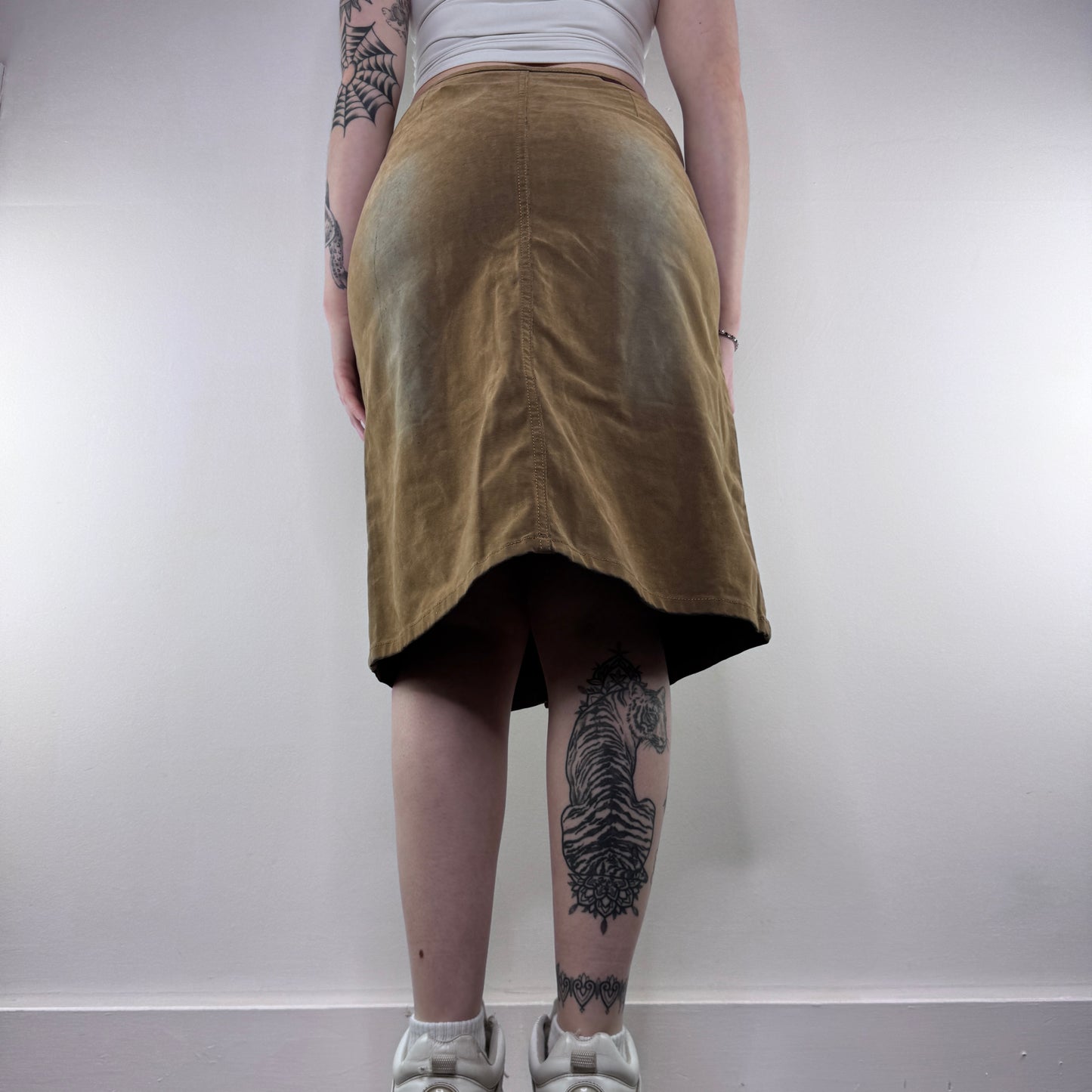 Y2K vintage faux suede faded midi skirt