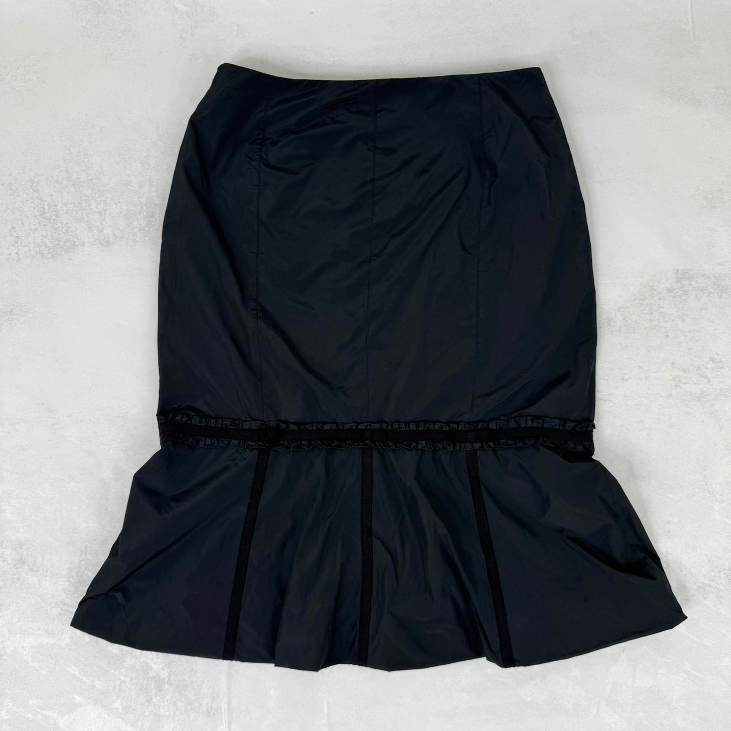 Y2K vintage Karen Millen midi skirt a line bow ruffle coquette office tailored