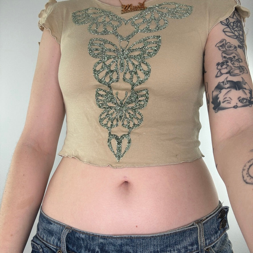 Y2K sparkly butterfly crop top