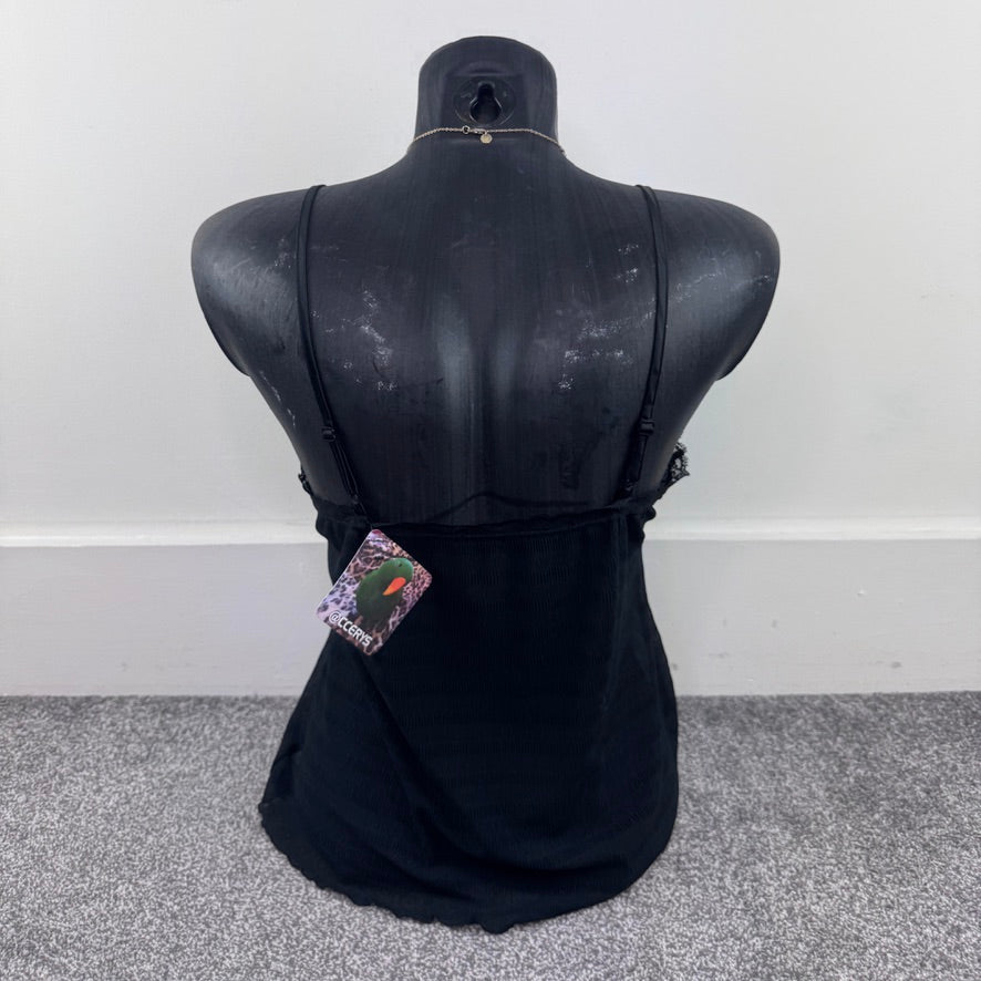 Y2K vintage sheer lace trim cami top