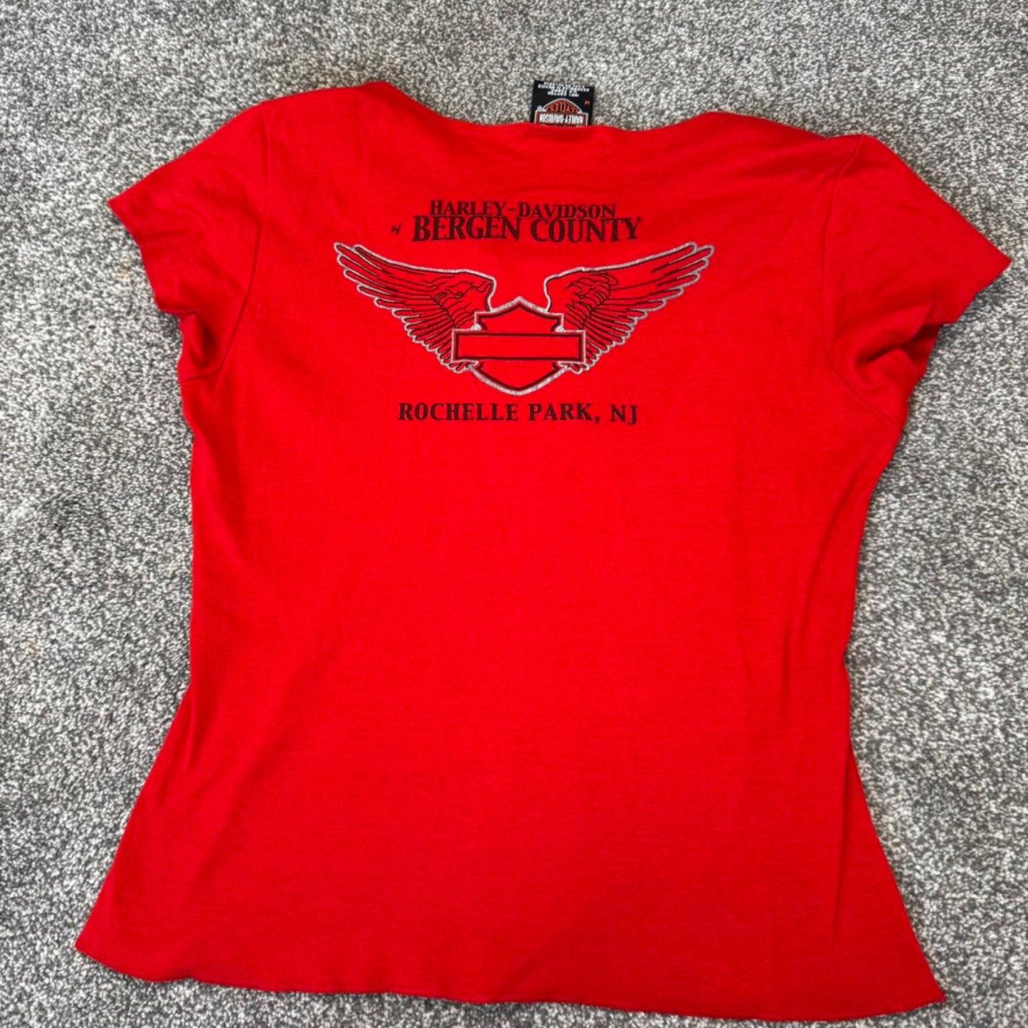 Y2K vintage Harley Davidson graphic print wings short sleeve t shirt top glitter