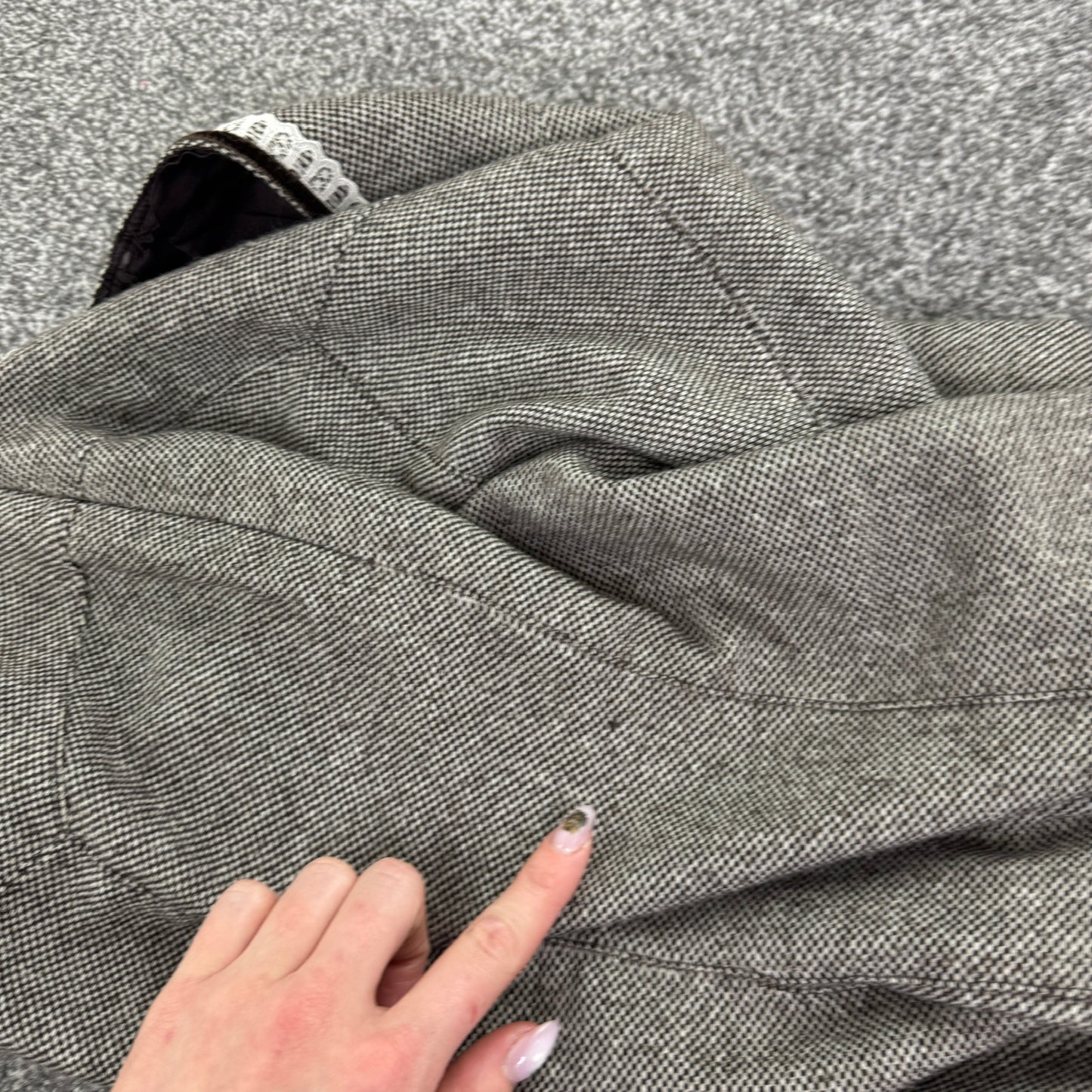 Y2K vintage tweed lace trim midi skirt