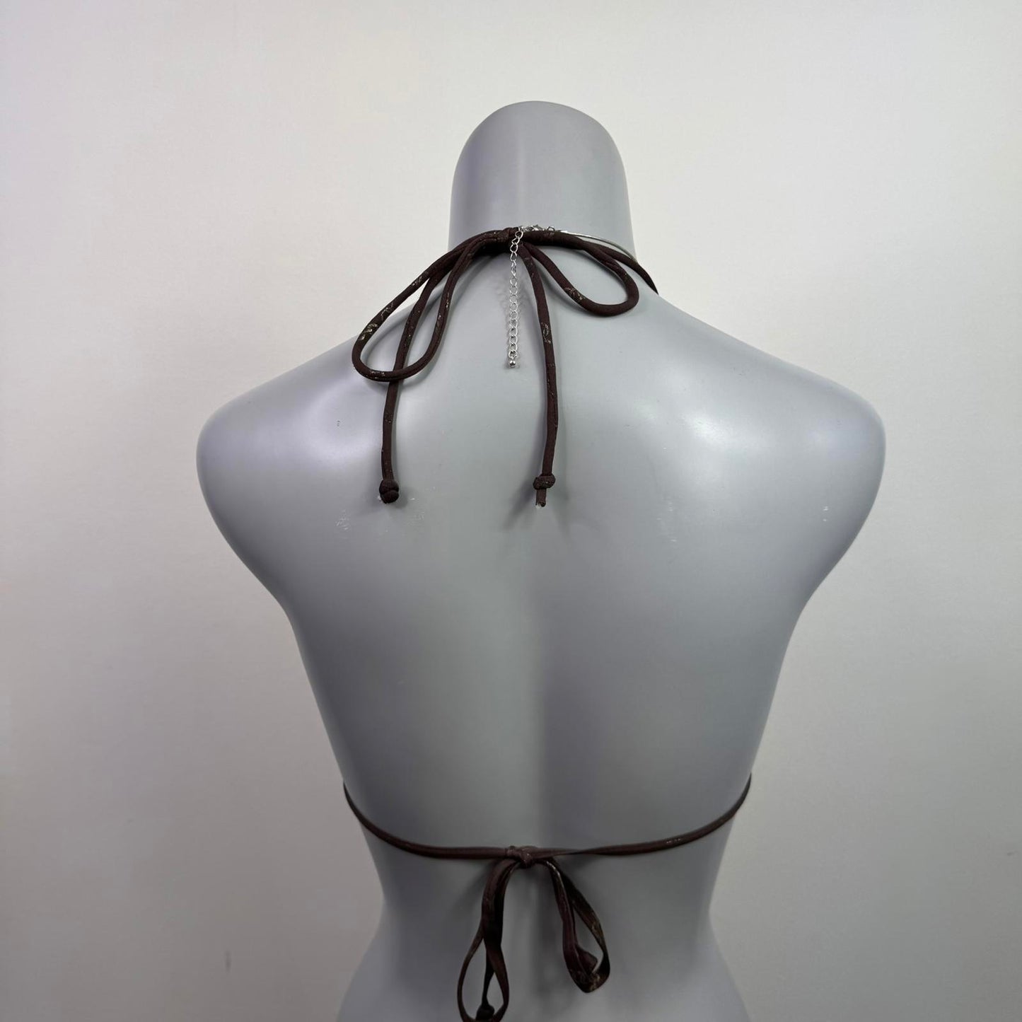 Y2K vintage halter neck bikini top o ring chain buckle pattern lightly padded
