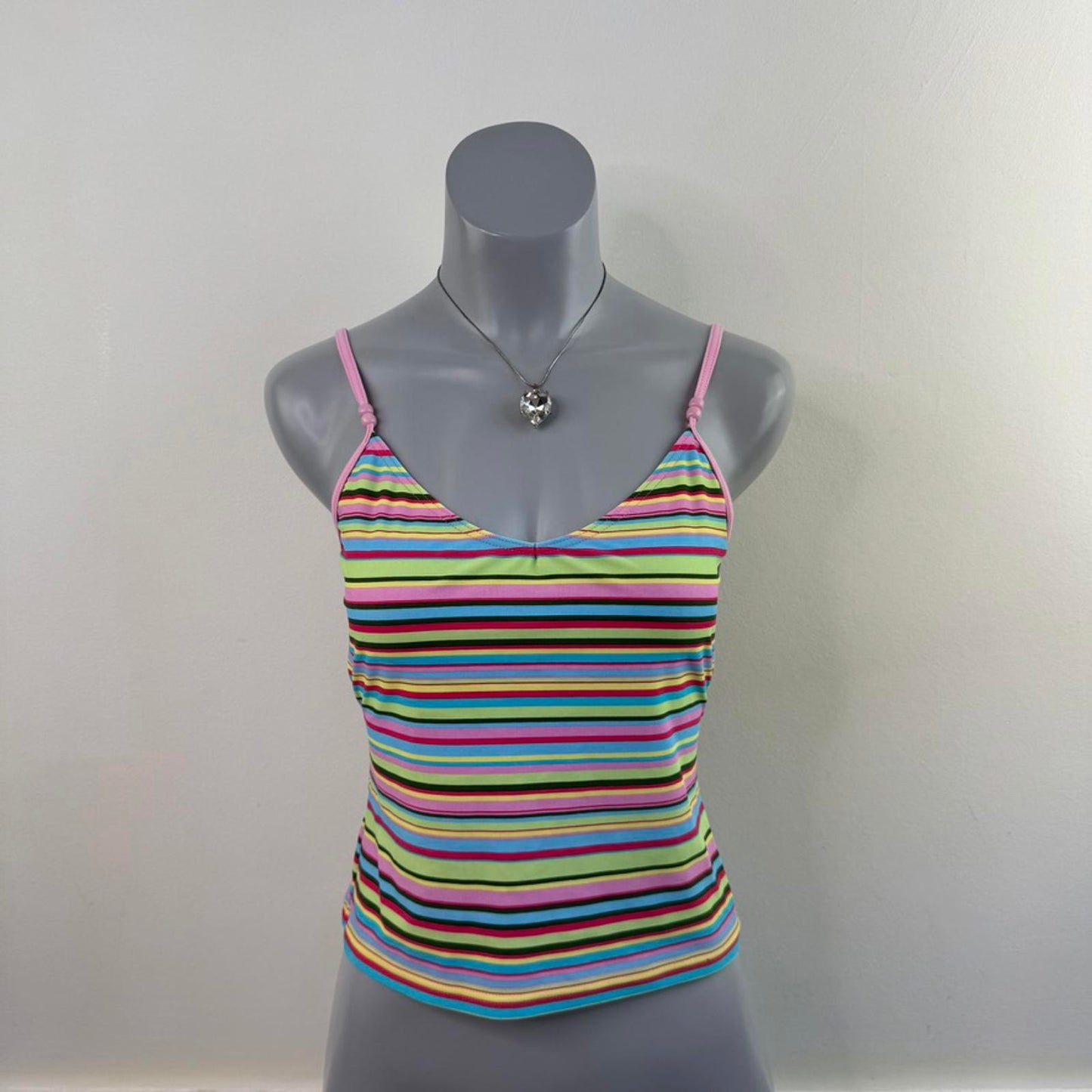 Y2K vintage tankini top tank swimwear multi stripe with bust support beaded