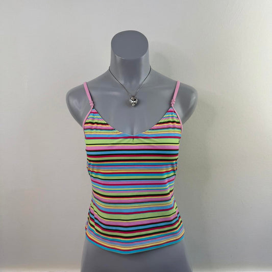 Y2K vintage tankini top tank swimwear multi stripe with bust support beaded