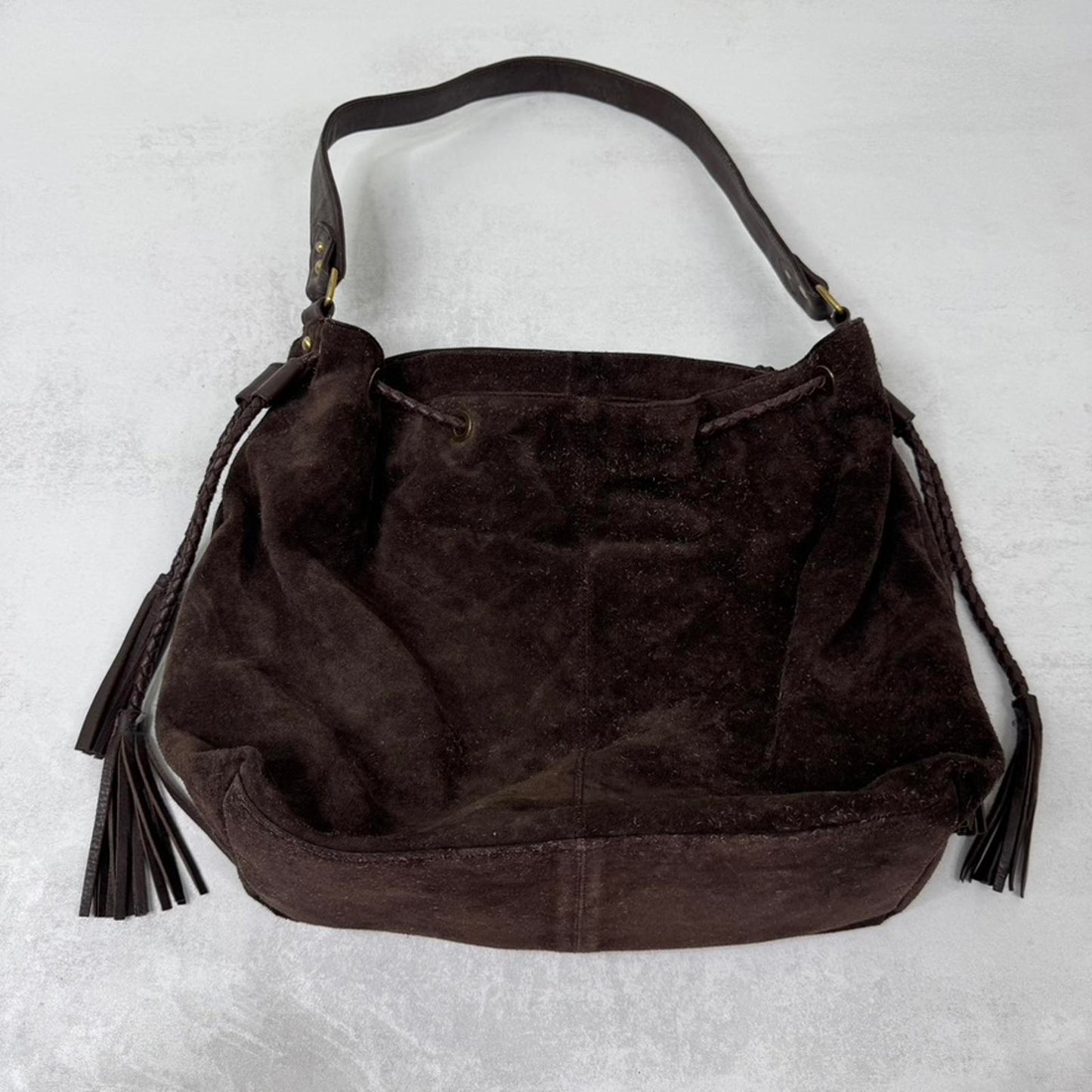 Y2K vintage genuine suede shoulder bag slouchy fringe