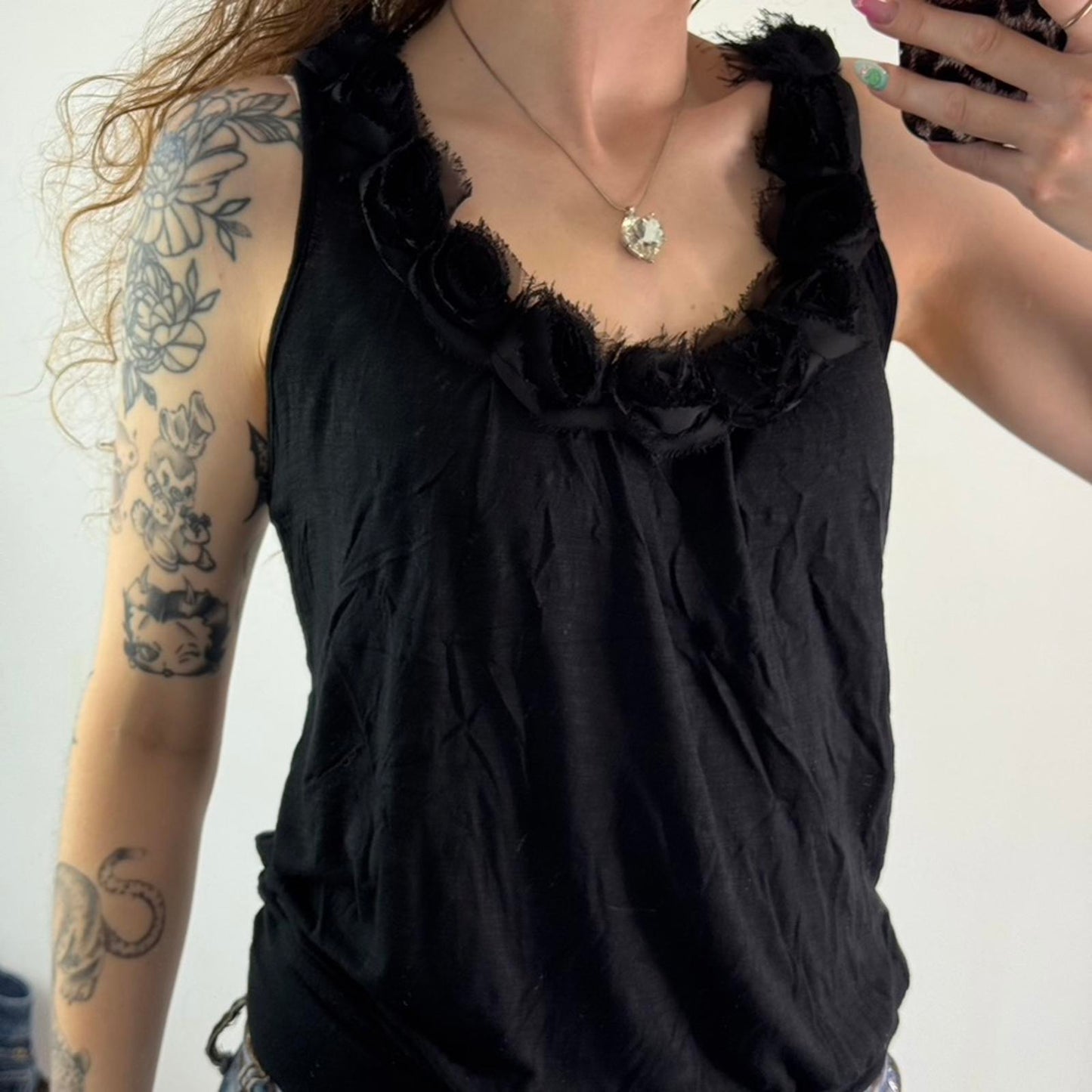Y2K vintage 3D rose round neckline tank top racerback floral