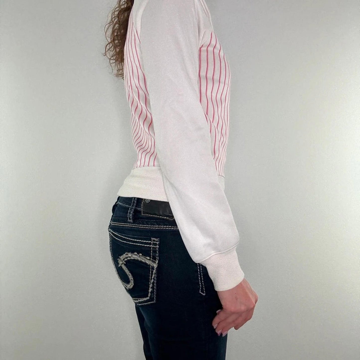 Y2K vintage Puma pinstripe zip up jumper white baby pink