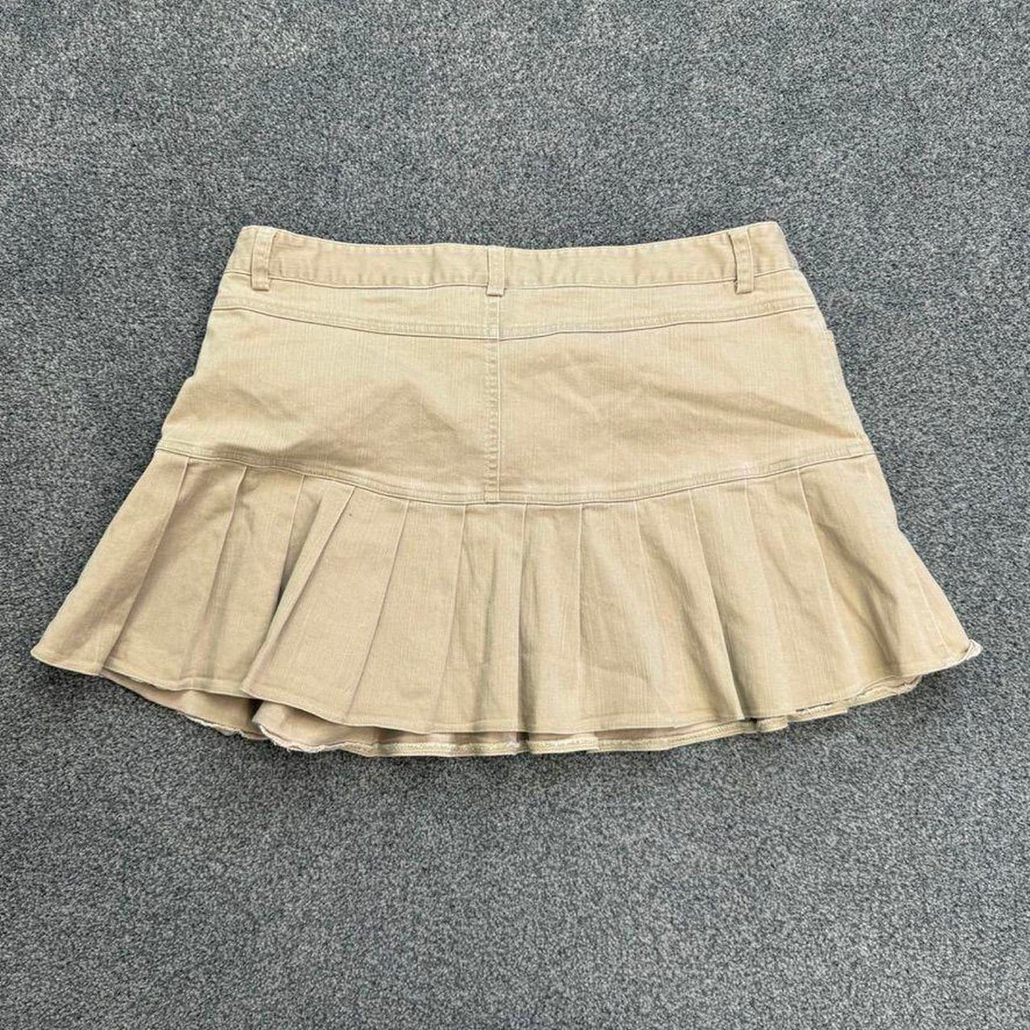 Y2K vintage Bay low rise pleated denim mini skirt beige size 14
