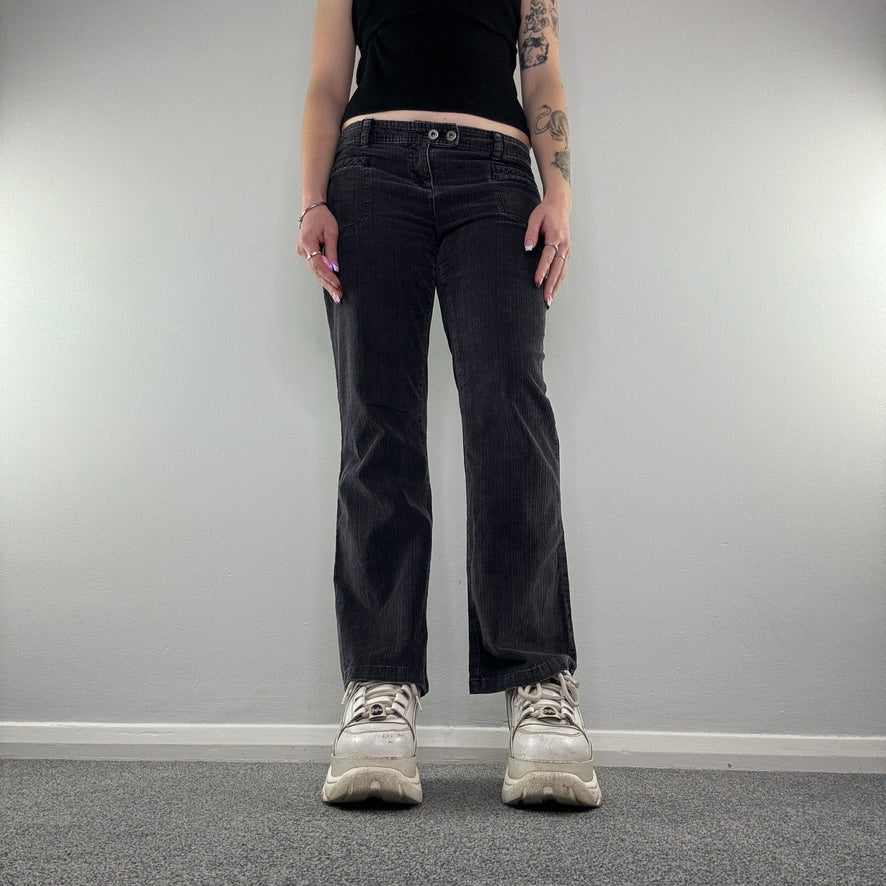 Y2K low rise dark grey bootcut corduroy trousers