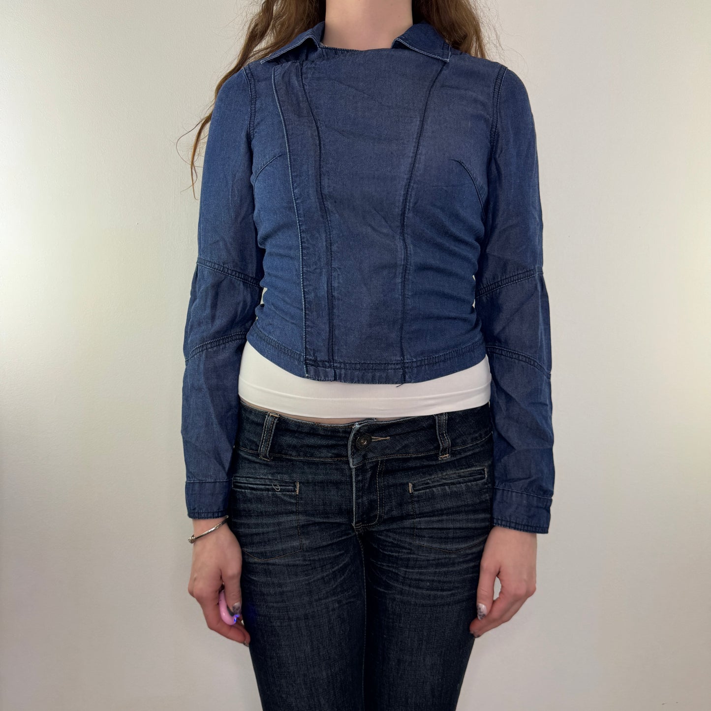 Y2K vintage denim zip up asymmetrical short jacket