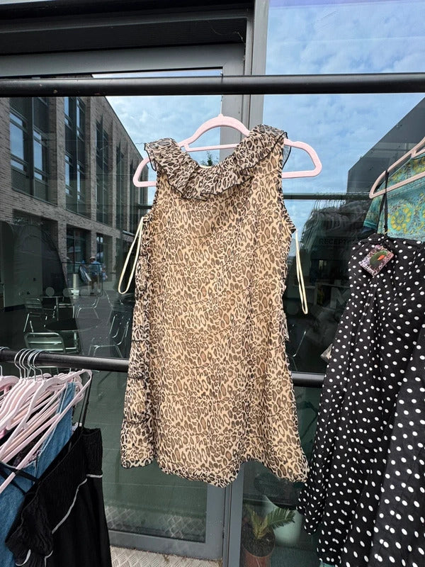 Vintage 2000s leopard print mini dress rara layered ruffle tiered a line baby doll