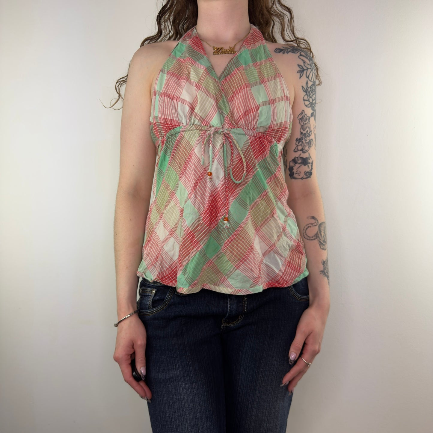 Y2K vintage tartan halter neck top