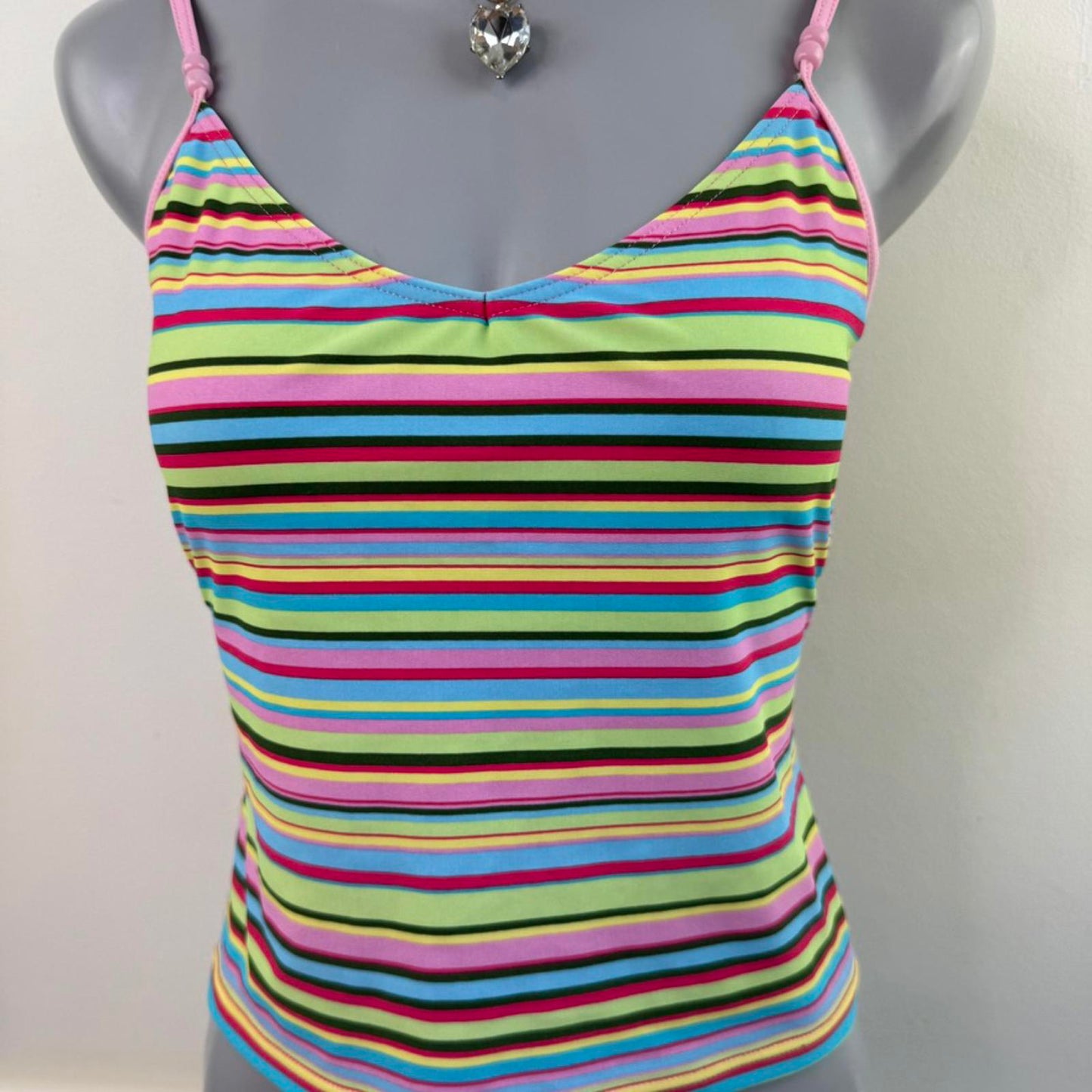 Y2K vintage tankini top tank swimwear multi stripe with bust support beaded