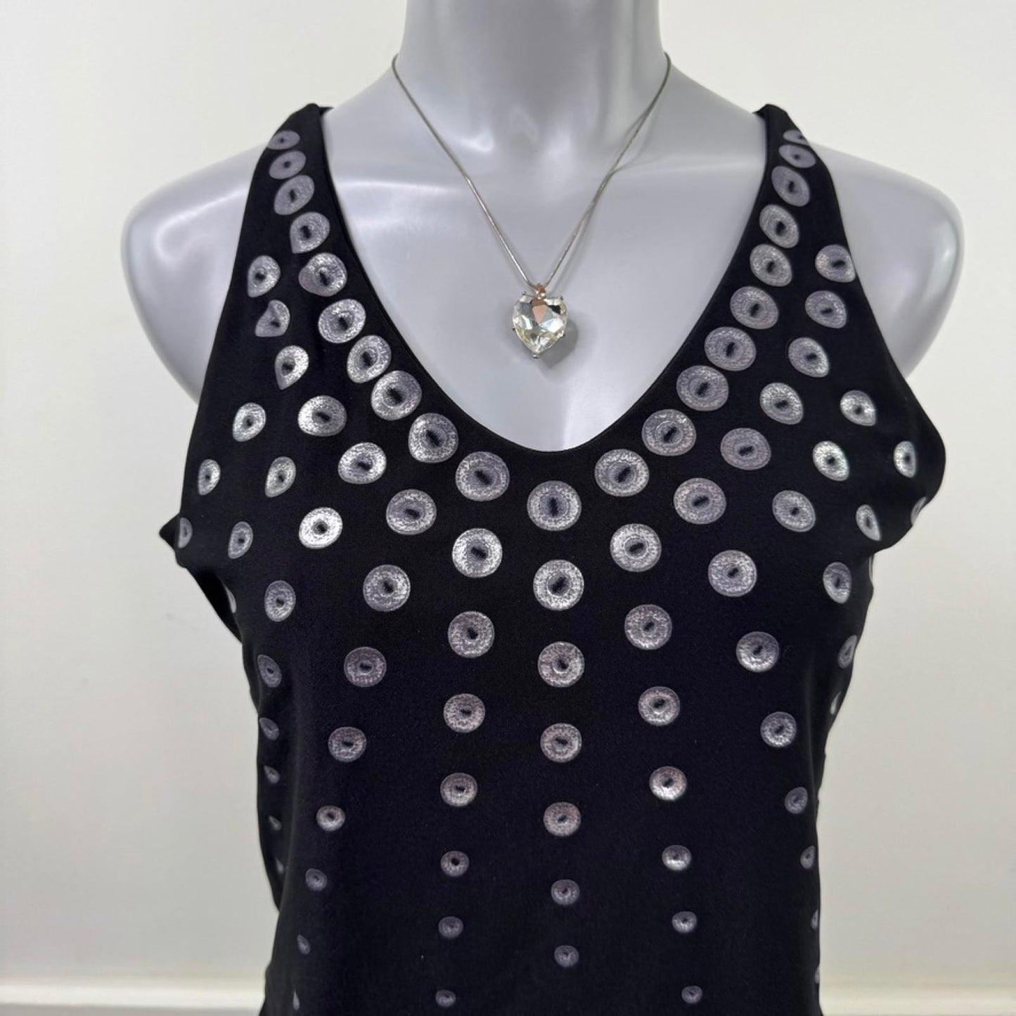 Y2K vintage slinky pattern tank top racerback v neck fitted stretchy o ring