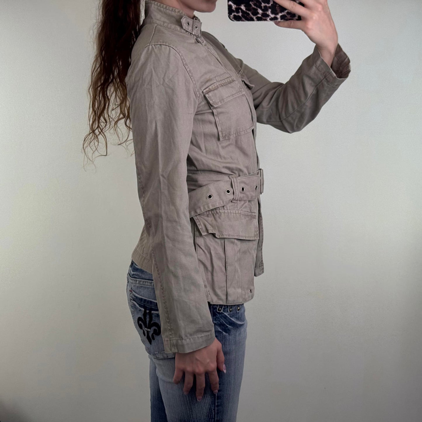 Y2K vintage lightweight zip up jacket with belt high neck buckle utility archive