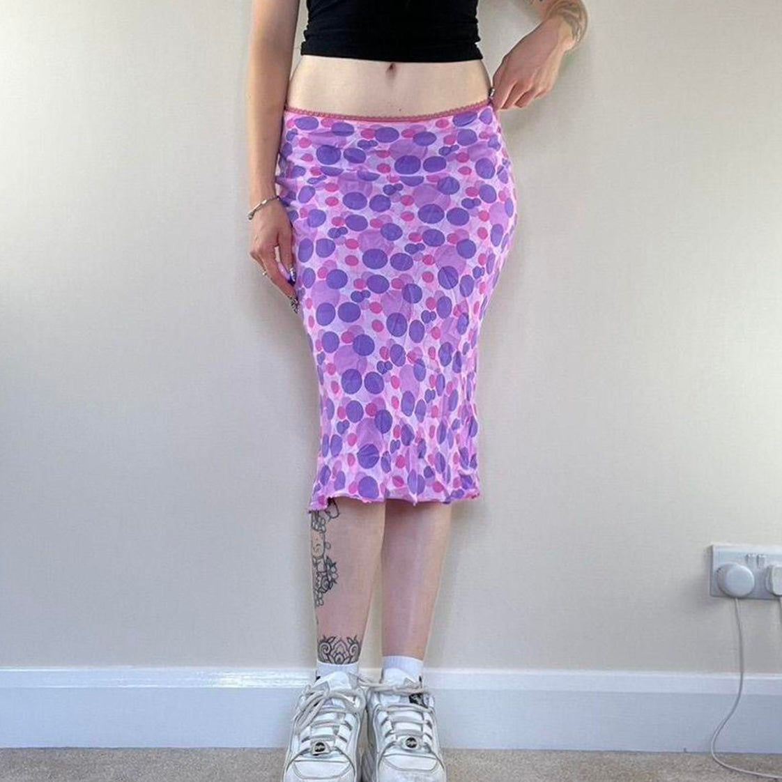 Y2K vintage polkadot midi skirt
