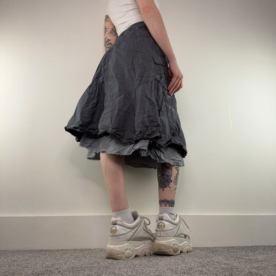 Y2K vintage grey midi skirt floaty archive floral embroidered