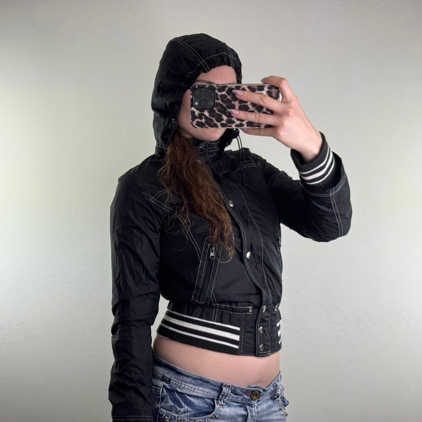 Y2K vintage lightweight zip up jacket slight crop with hood stripe bomber