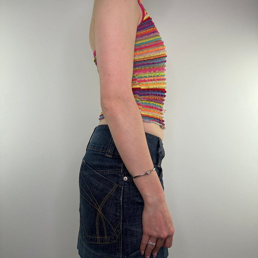 Y2K crochet style rainbow halter neck top