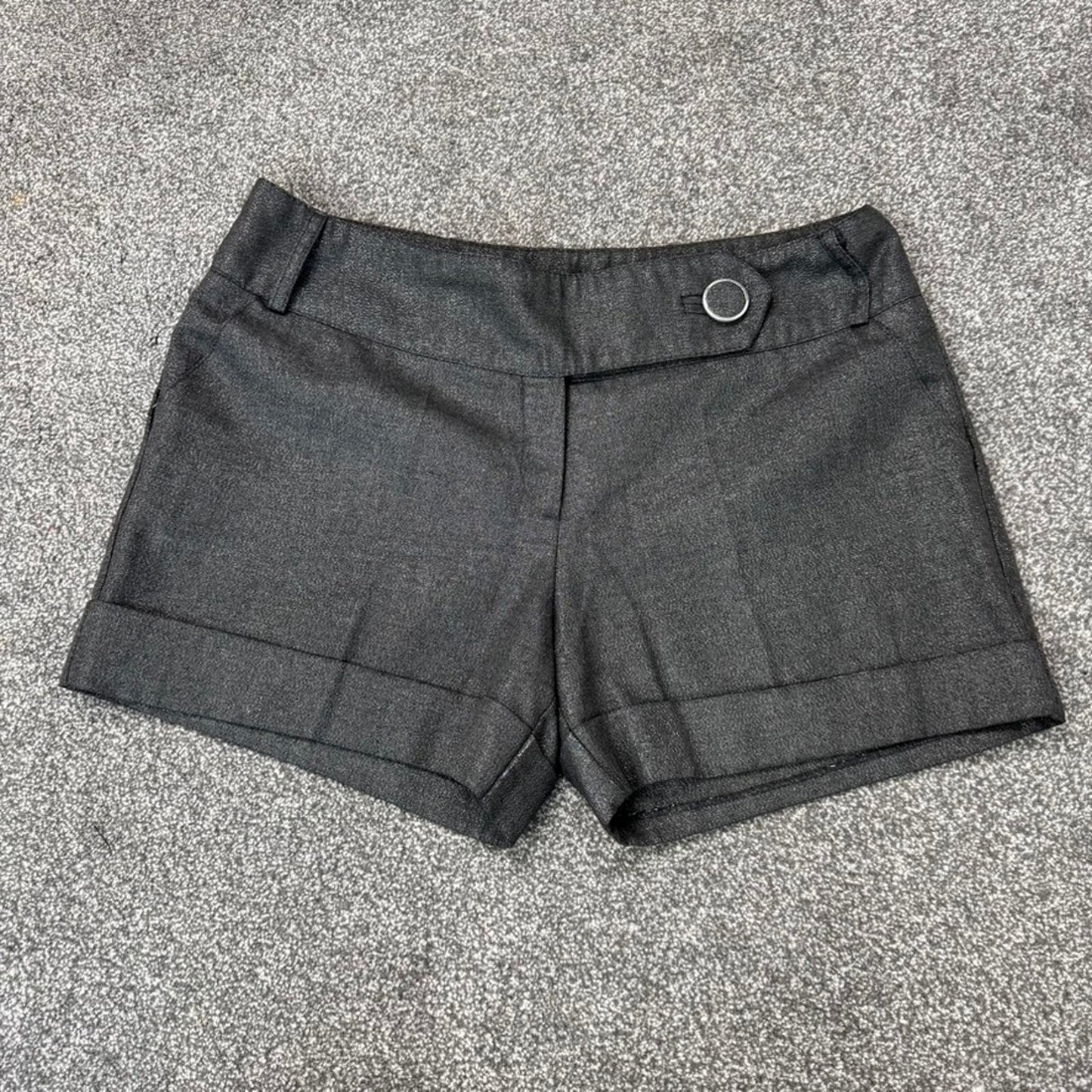 Y2K vintage sparkly glitter mid rise chino mini shorts with big button belt loop