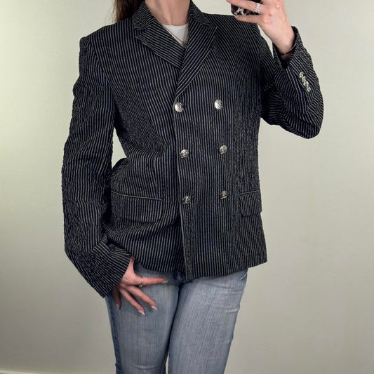 Vintage 90s Sonia Rykiel blazer pinstripe padded shoulders double breasted