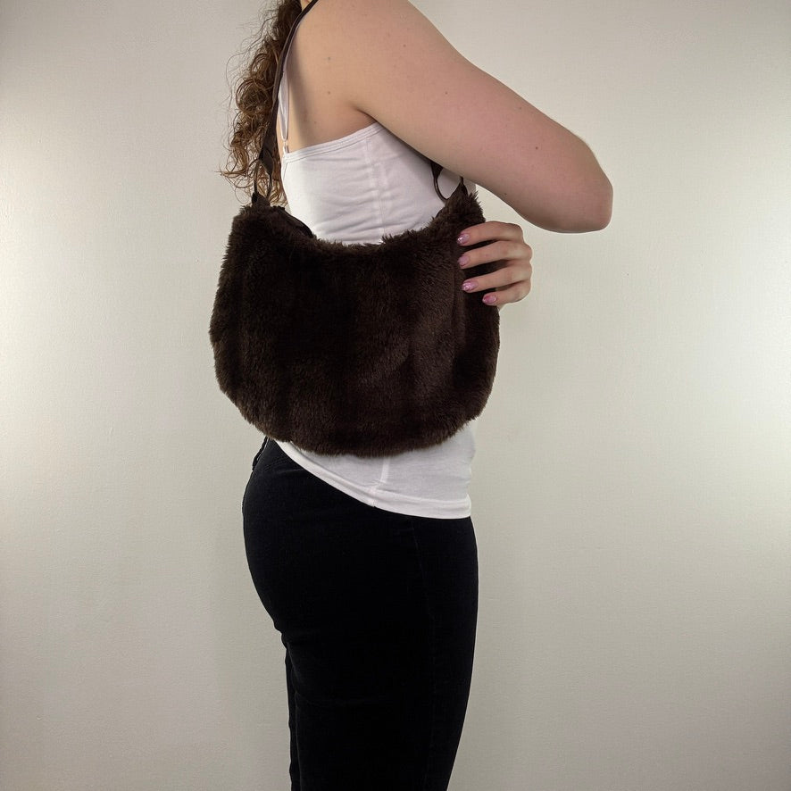 Y2K vintage faux fur shoulder bag fluffy mini small