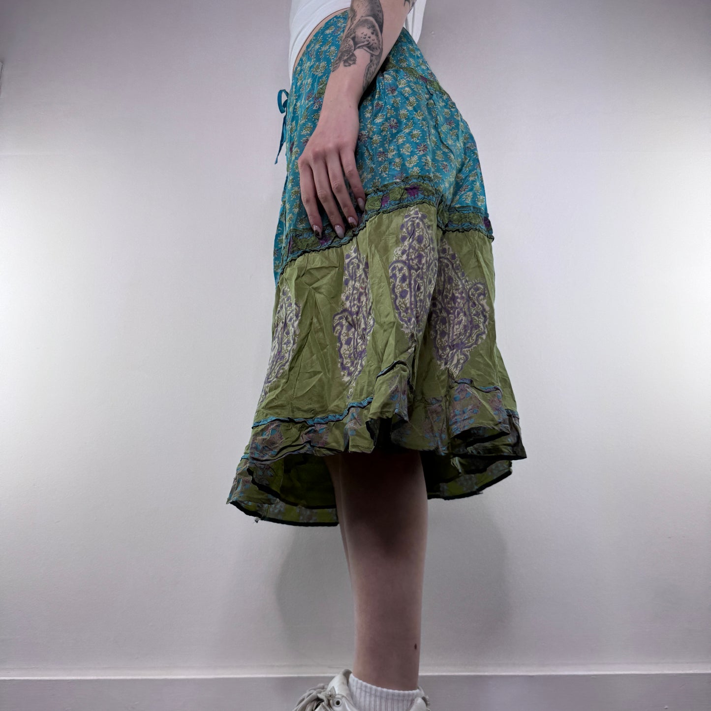 Y2K vintage paisley print silk midi skirt