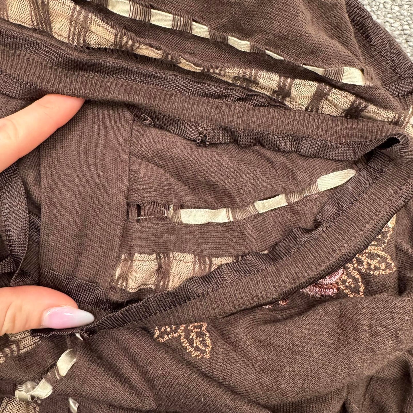 Y2K vintage Karen Millen cropped cardigan 3/4 sleeve ribbon floral embroidered