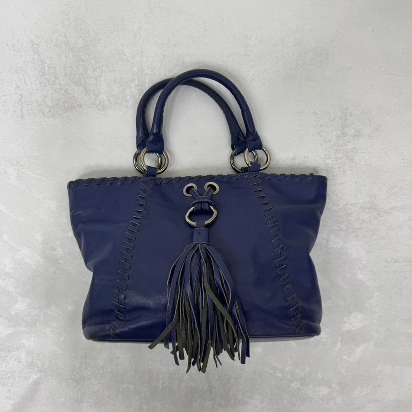 Y2K vintage genuine leather mini handbag with shoulder strap fringe woven purple