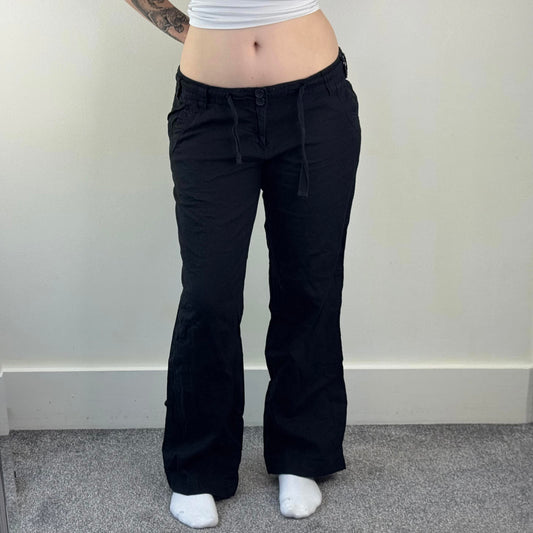 Y2K vintage linen mix low rise cargo pants baggy trousers black drawstring flare