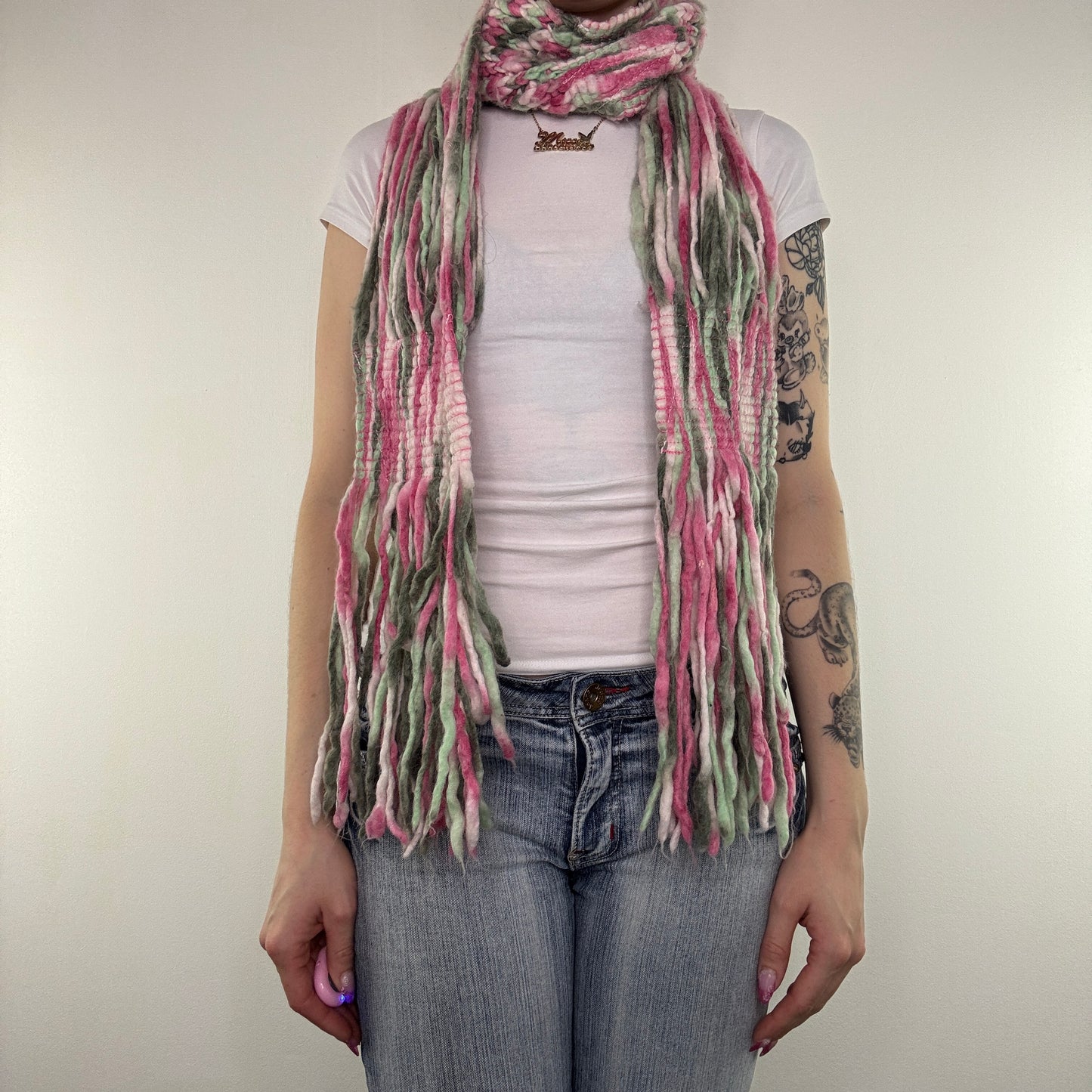 Y2K vintage Roxy knit scarf pink green white