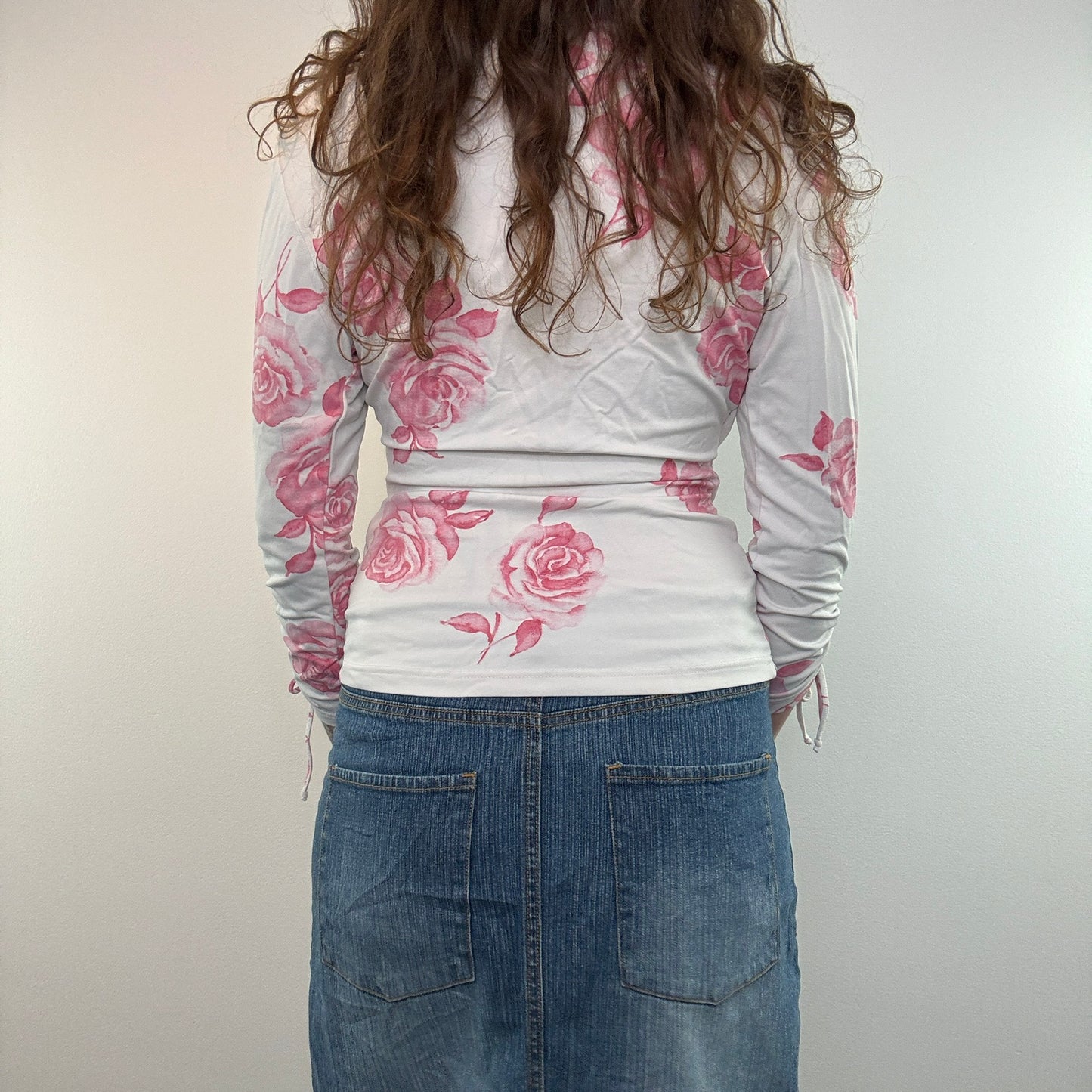 Y2K rose ruched slinky long sleeve top