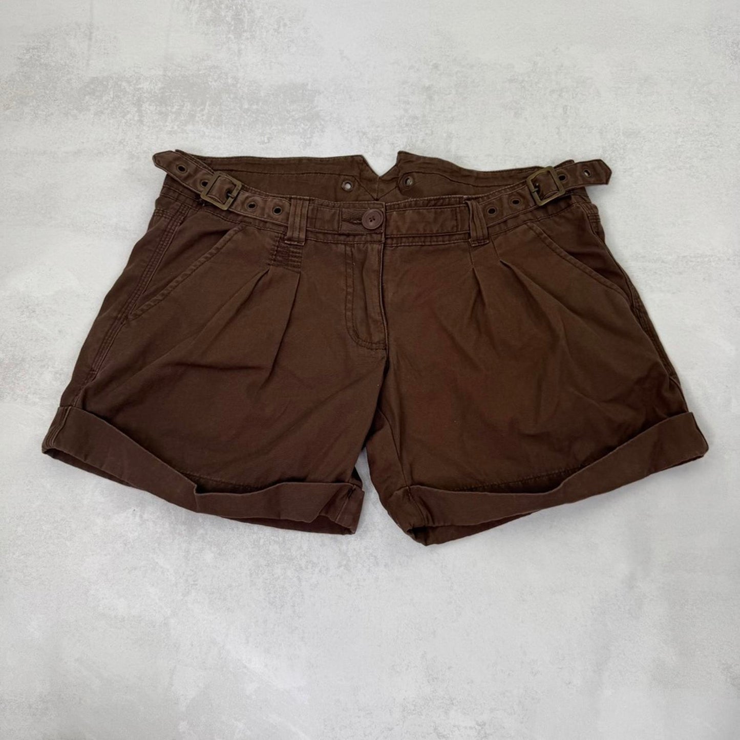 Y2K vintage low rise mini shorts chino buckle grommet turned up hem cargo pocket