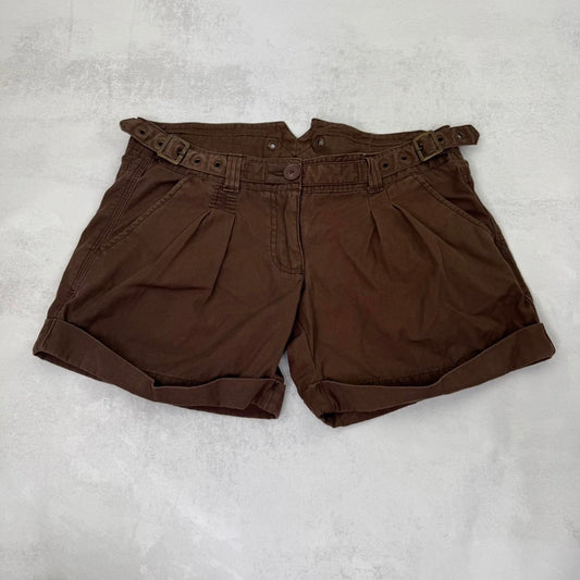 Y2K vintage low rise mini shorts chino buckle grommet turned up hem cargo pocket
