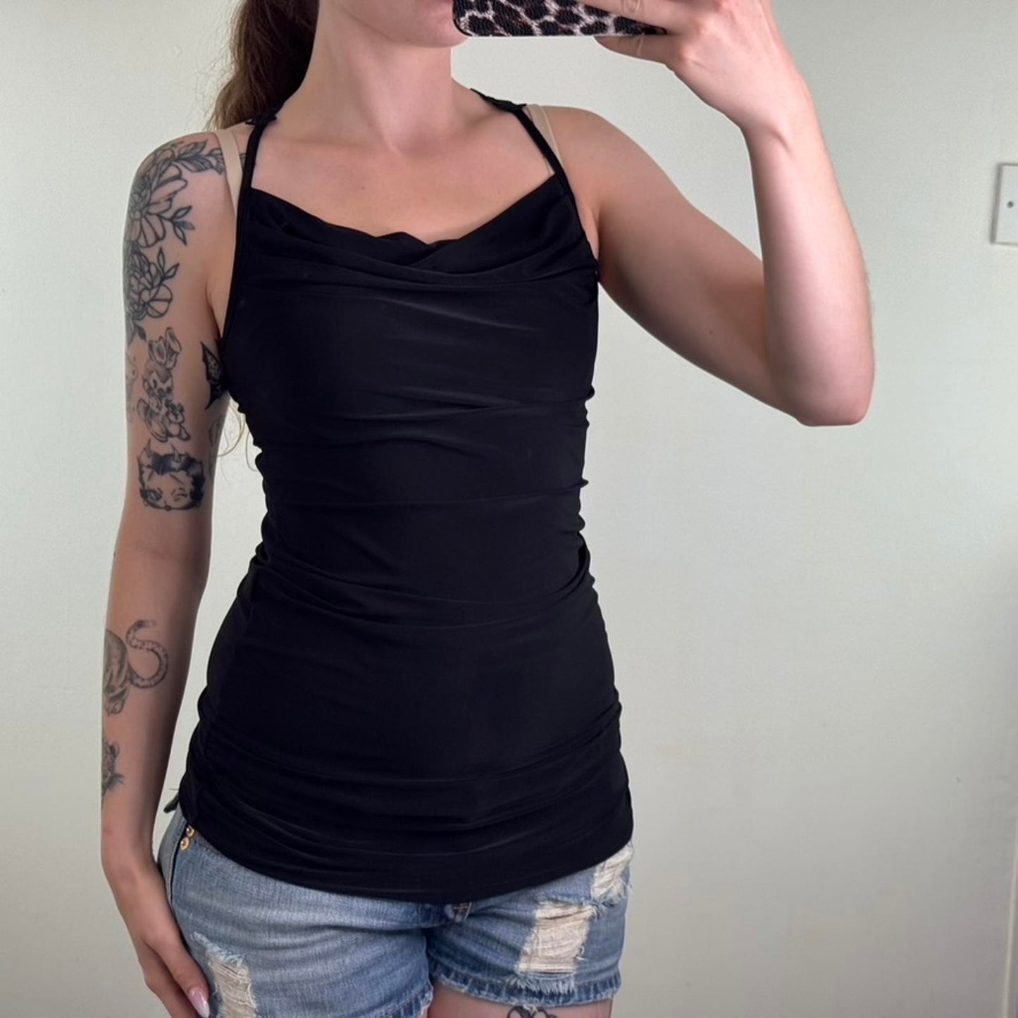 Y2K vintage slinky lace cowl neck tank top racerback stretchy fitted clubbing