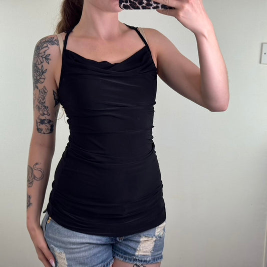 Y2K vintage slinky lace cowl neck tank top racerback stretchy fitted clubbing