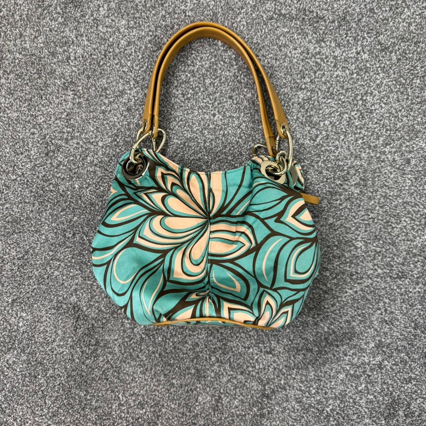 Y2K vintage 100% silk abstract pattern shoulder bag circle base small mini blue