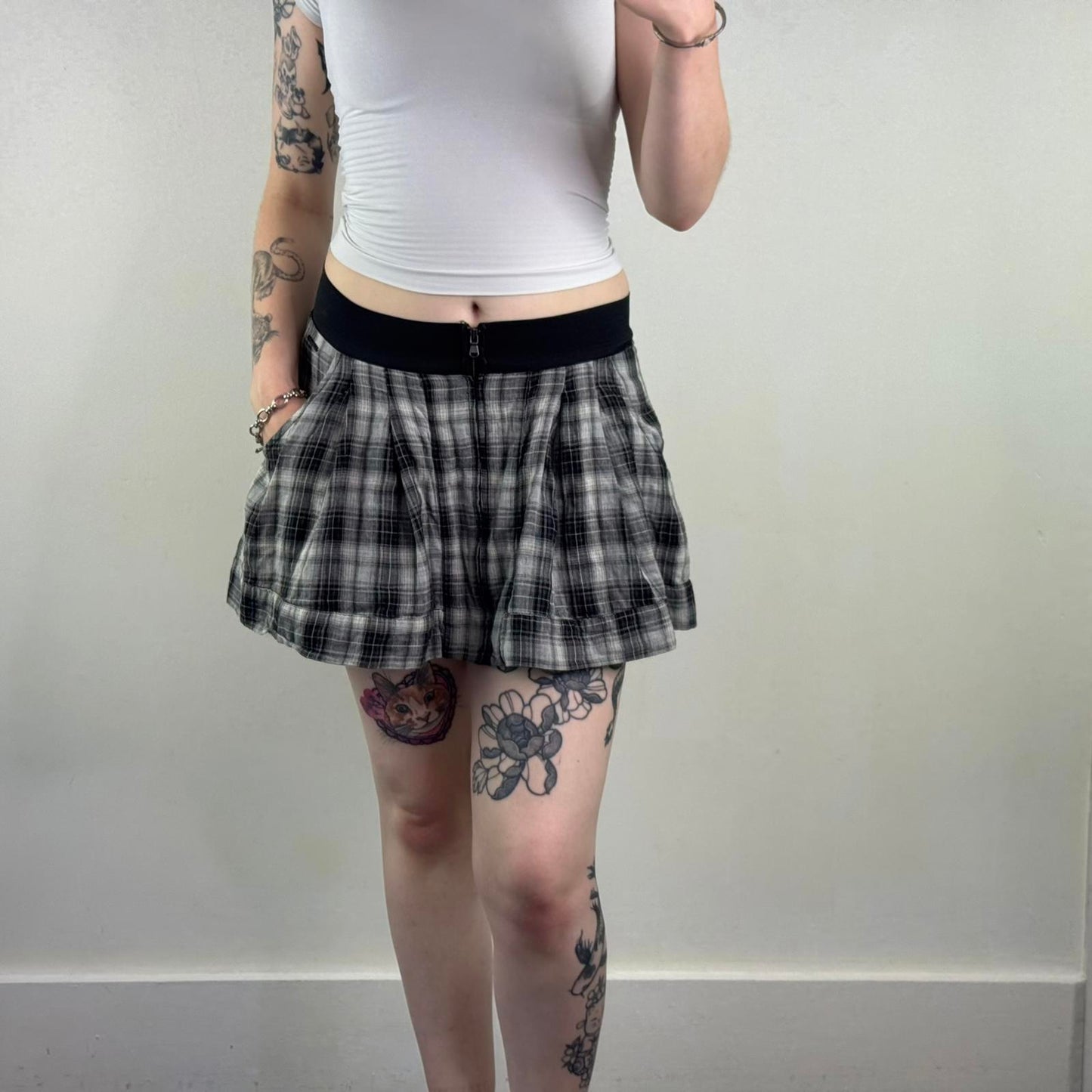 Y2K vintage Diesel tartan mini skirt a line zip up stretchy waistband pockets
