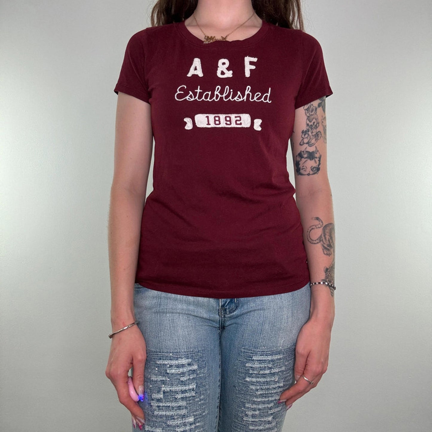 Y2K vintage Abercrombie & Fitch short sleeve top burgundy white