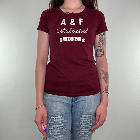Y2K vintage Abercrombie & Fitch short sleeve top burgundy white