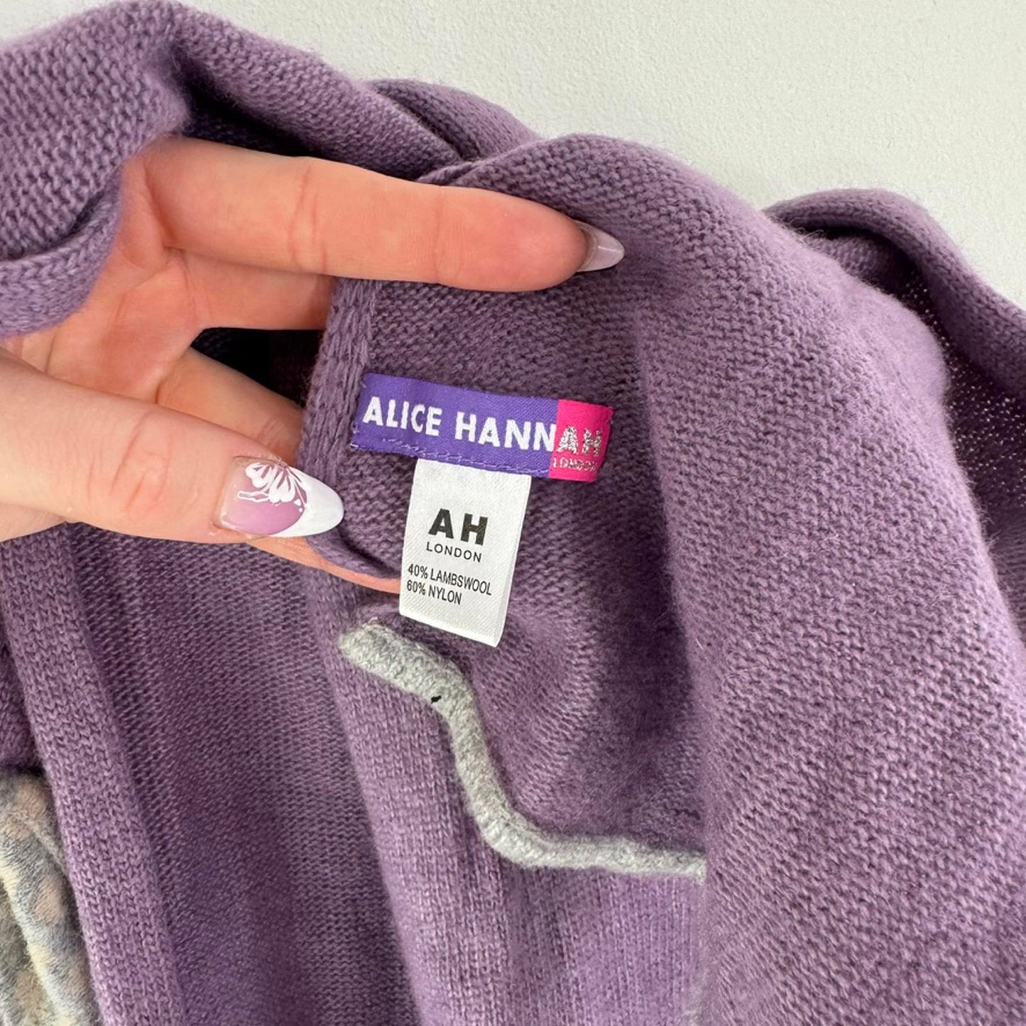 Y2K vintage wool blend scarf bow polka dot purple grey baby pink